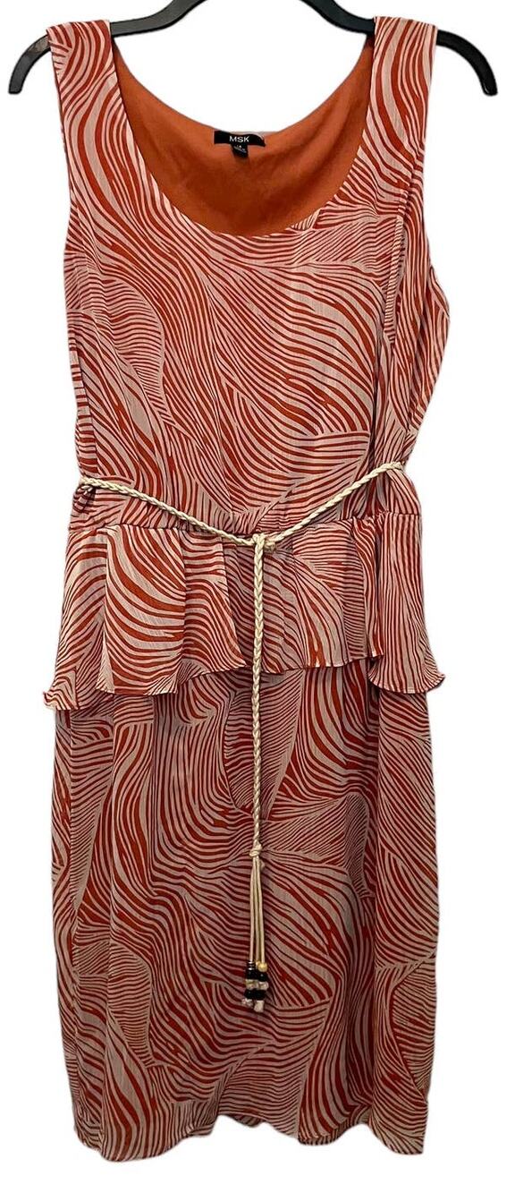 MSK Leaf Print Sleeveless Dress Pink Cream Size 14